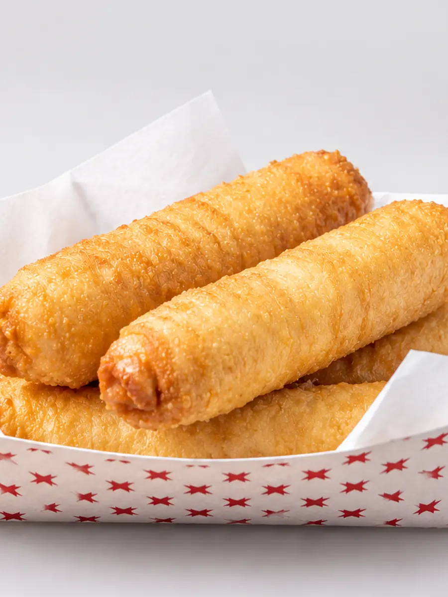 Tequeños recién fritos en una bandeja de papel